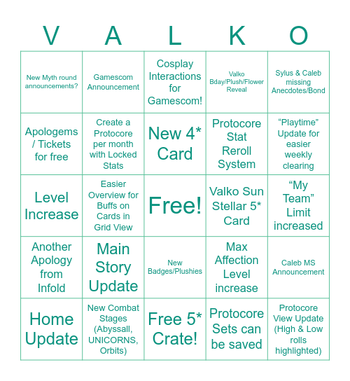 Valko Bingo Card Bingo Card