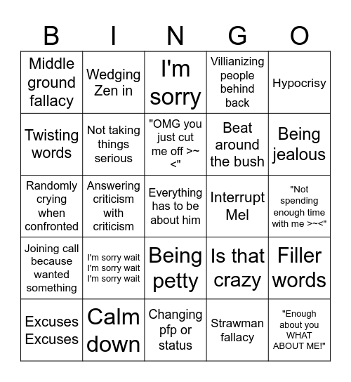 Raine's Bingo Card