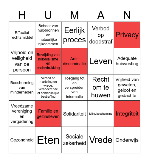 Mensenrechten bingo Card