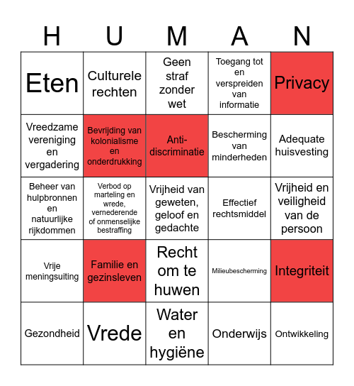 Mensenrechten bingo Card