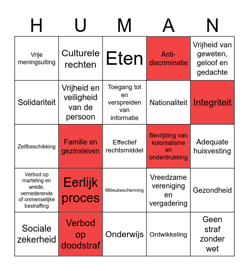 Mensenrechten bingo Card