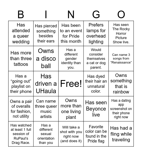 2026 Pride Bingo Card
