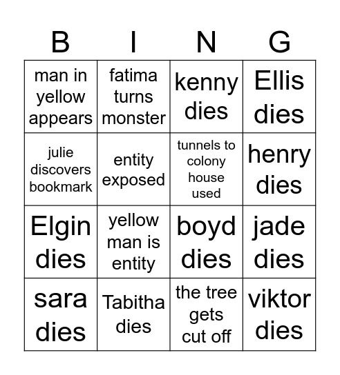 from s4 finale Bingo Card
