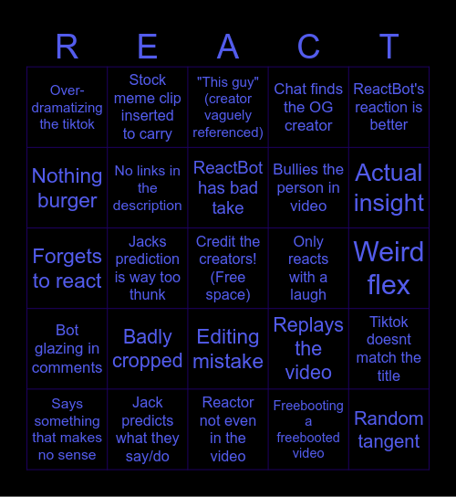 Bad Reactions Bingo Card