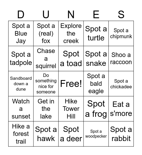Warren Dunes Bingo Card