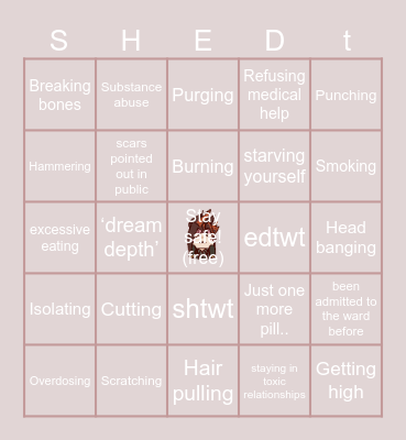 SHED BINGO!!!! Bingo Card