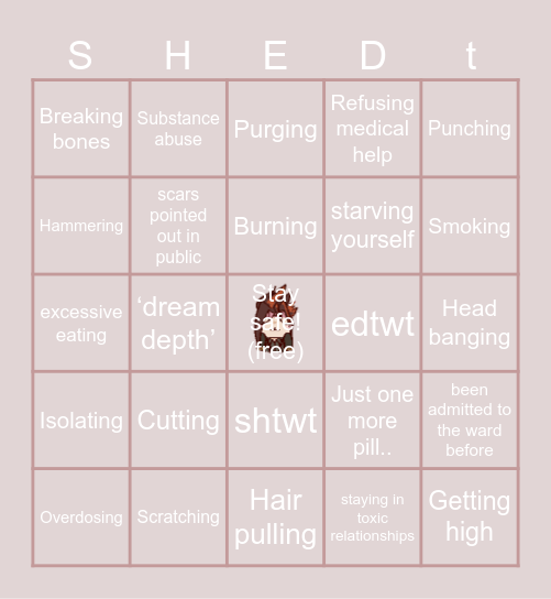 SHED BINGO!!!! Bingo Card