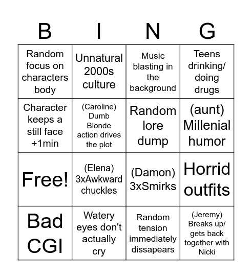 Vampire Diaries Bingo Card