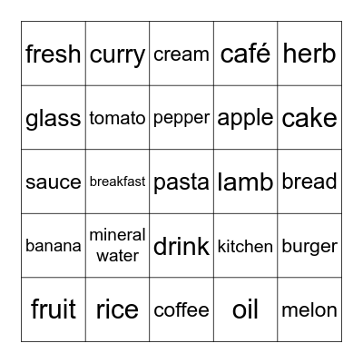 PET Food Words Bingo Card