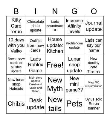 Lads 6.0 Lovestream Bingo Card