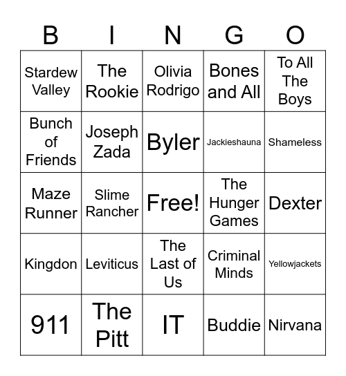 My Interests Bingo Card