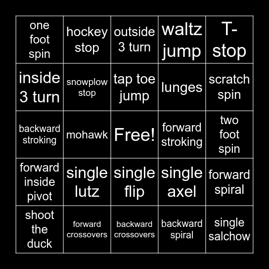 Beginner Skating Bingo Card
