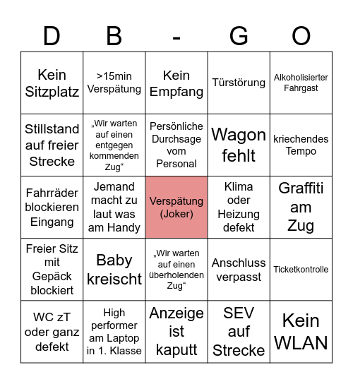 DB Regio Bingo Card