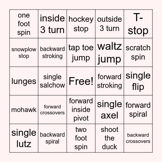 Beginner Skating Bingo Card
