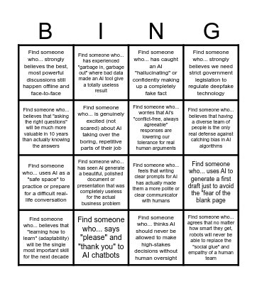 AI community gathering Bingo Card