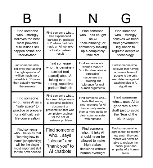 AI community gathering Bingo Card