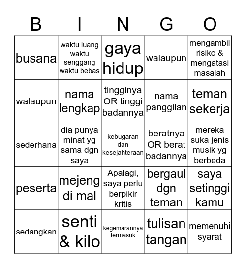 Dunia Saya Unit 3 Bingo Card