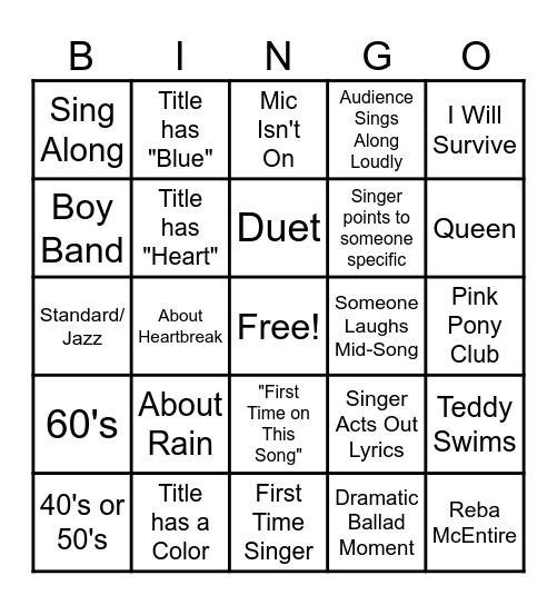 KARAOKE BINGO Card