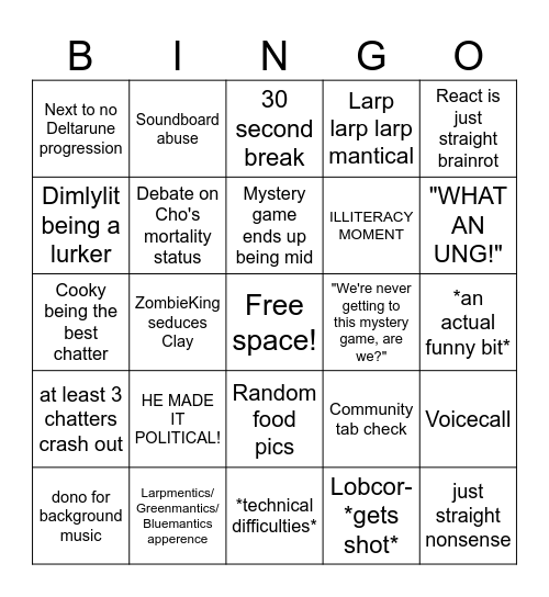 Claymantical Bingo Card