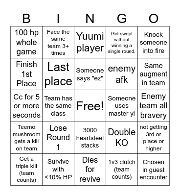 League arena Bingo Card