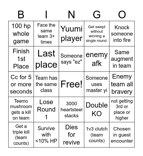 League arena Bingo Card