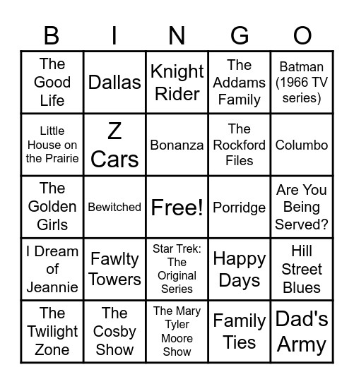 Classic TV Series (1960s–1980s) Bingo Card