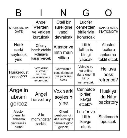 Hazbin hotel S3 bingo Card