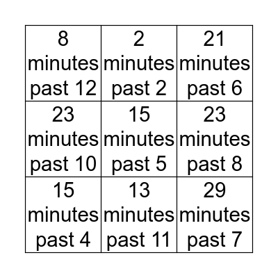 telling time Bingo Card