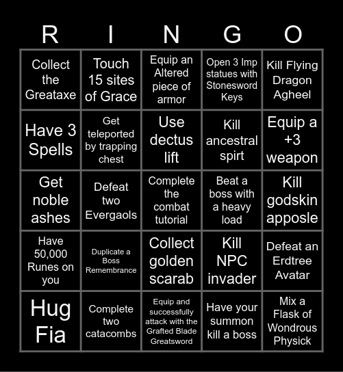 Elden Ring Bingo Card
