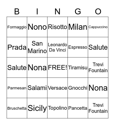 Italia Bingo Card
