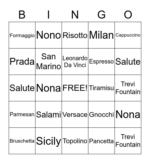 Italia Bingo Card
