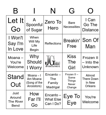 Disney Music Bingo Card