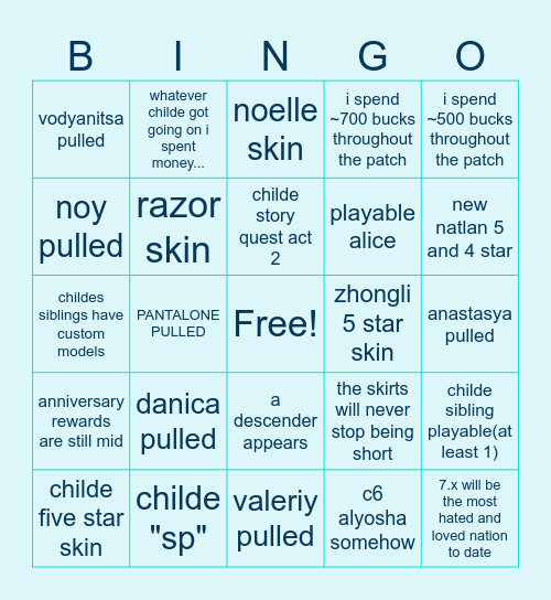 snezhnaya bingo (7.x) Bingo Card