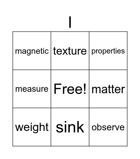 Properties of Matter Bingo Card