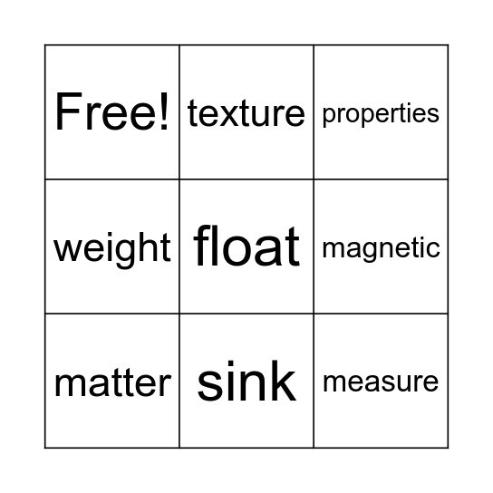 Properties of Matter Bingo Card