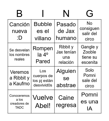 TADC - Last episode Bingo Card