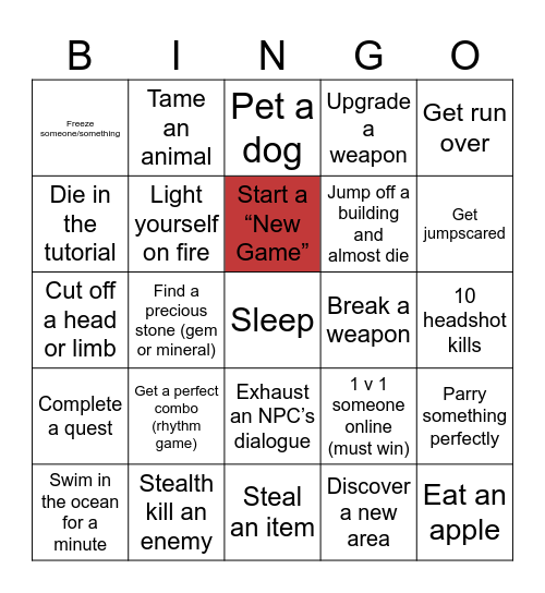 Any Game lockout Bingo Card