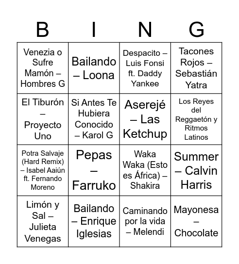 Éxitos del verano Bingo Card