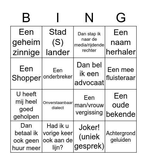 Bellers Bingo Card