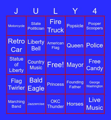 4th of July Parade Bingo Card