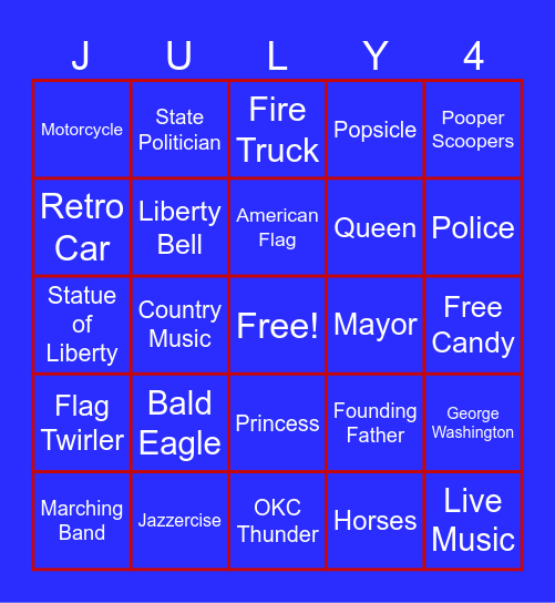 4th of July Parade Bingo Card