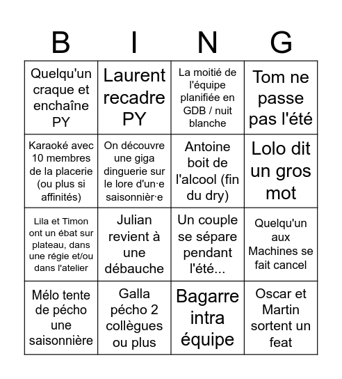 CARROUSEL SUMMER BINGO LA TEAM Bingo Card