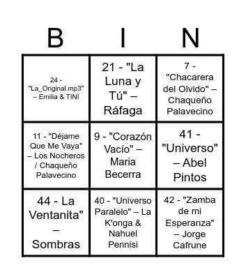 BINGO MUSICAL DEL CEC Bingo Card