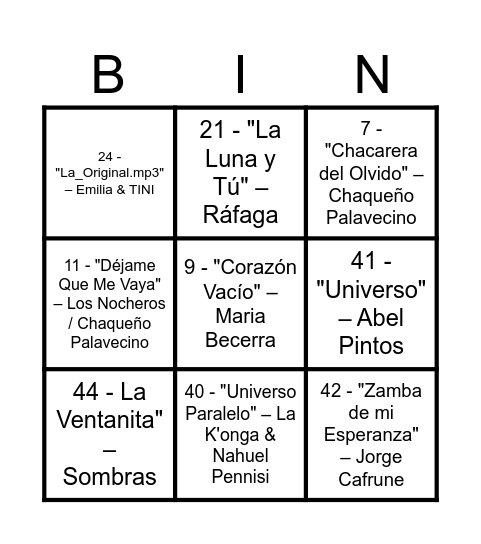 BINGO MUSICAL DEL CEC Bingo Card