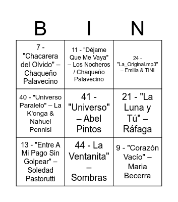 BINGO MUSICAL DEL CEC Bingo Card