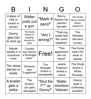 The Big Lebowski Bingo Card