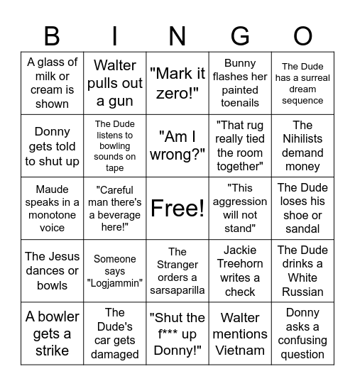 The Big Lebowski Bingo Card