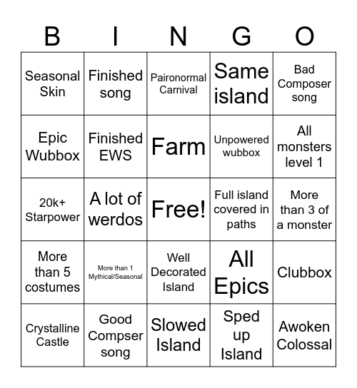 Random island bingo Card