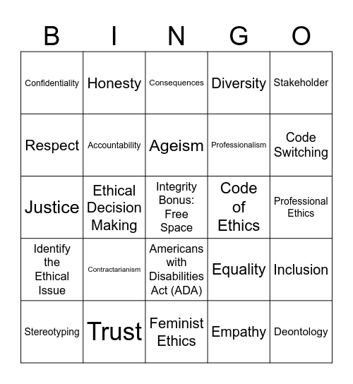 Think Ethically: Bingo Edition Bingo Card