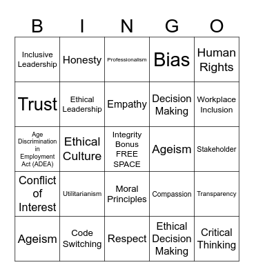 Ethics Quest Bingo Card